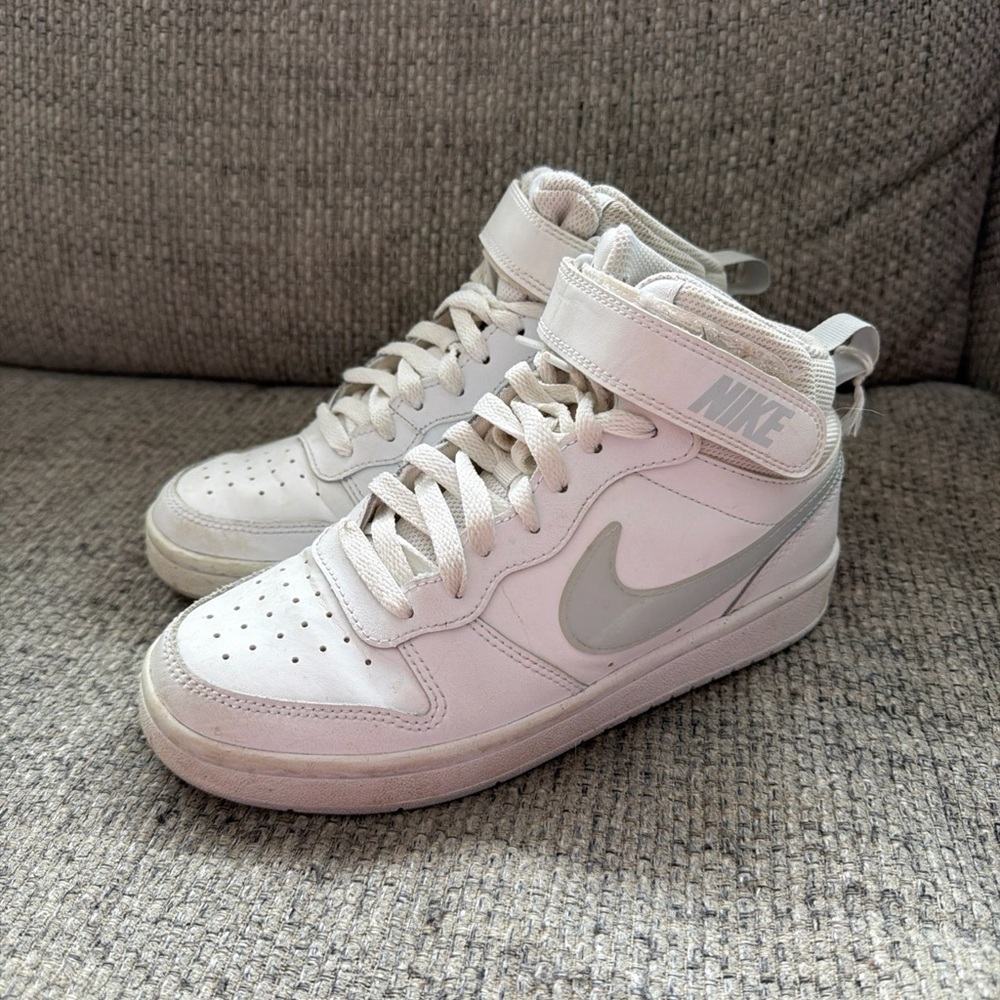 Nike Youth Court Borough White and Gray High-Top Sneakers 4y